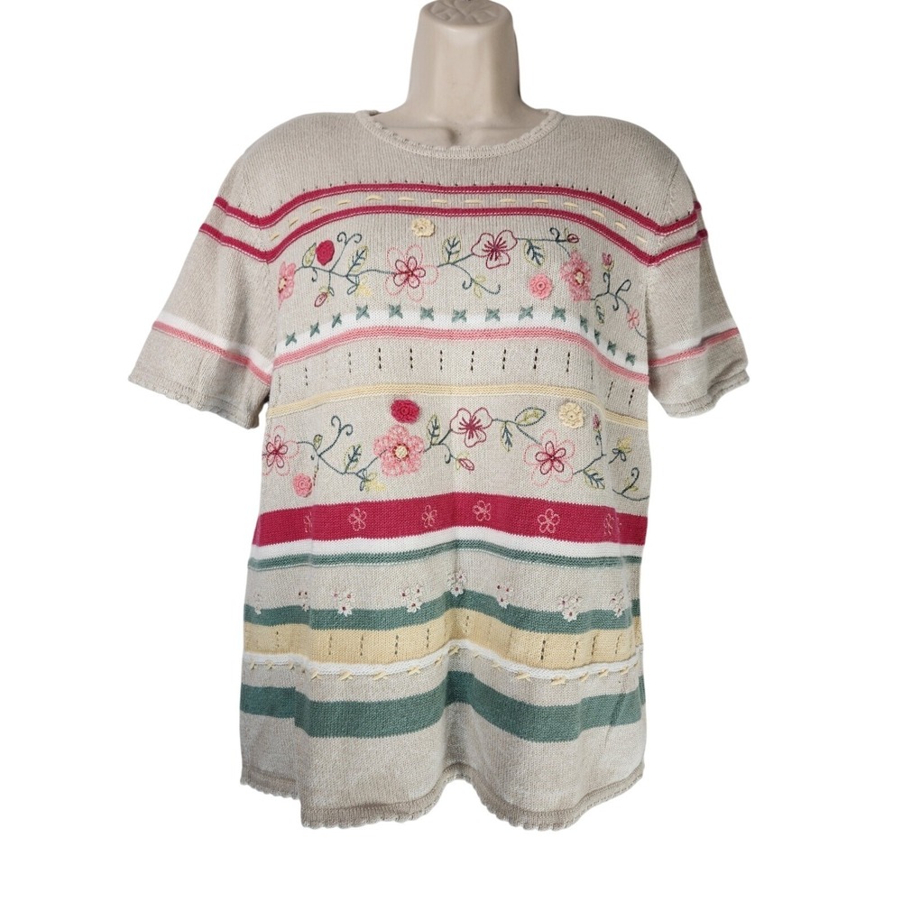 Grandmacore embroidered Jumper Sweater Size M whimsical Cottagecore Fairycore